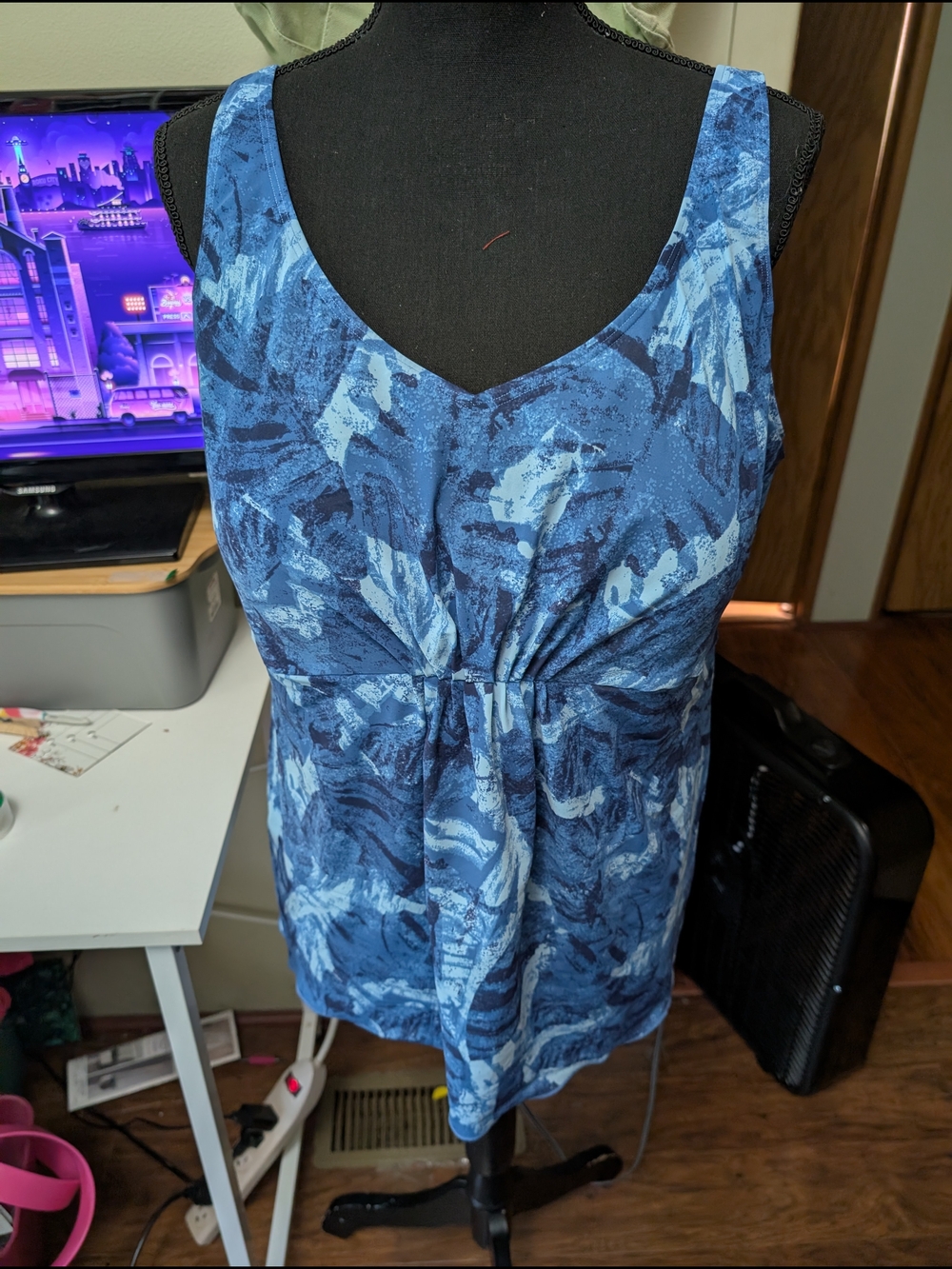 LL Bean Blue Abstract Tankini Swim Top Plus Size 20+